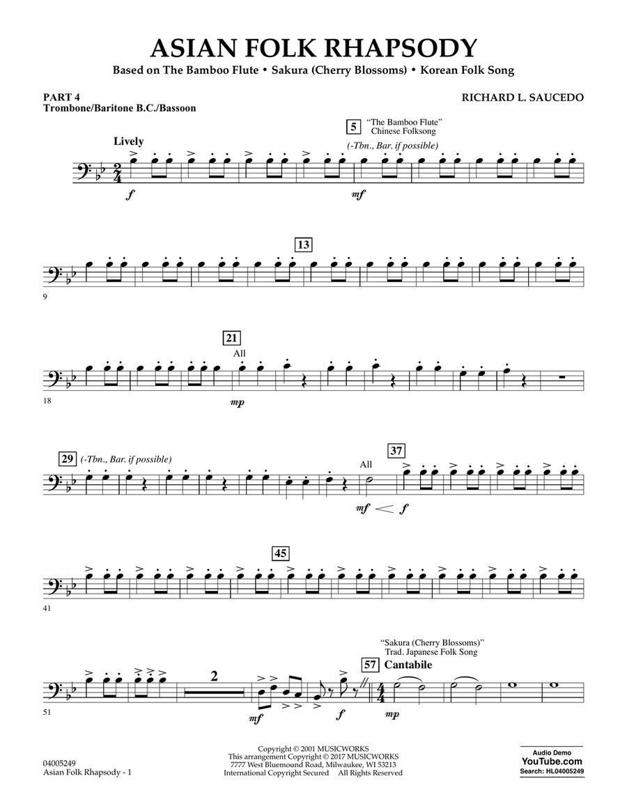 Asian Folk Rhapsody - Pt.4 - Trombone/Bar. B.C./Bsn. Concert Band scores gallery preview page 1