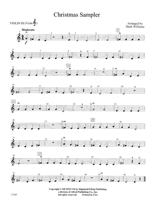 Christmas Sampler: 3rd Violin (Viola [TC])