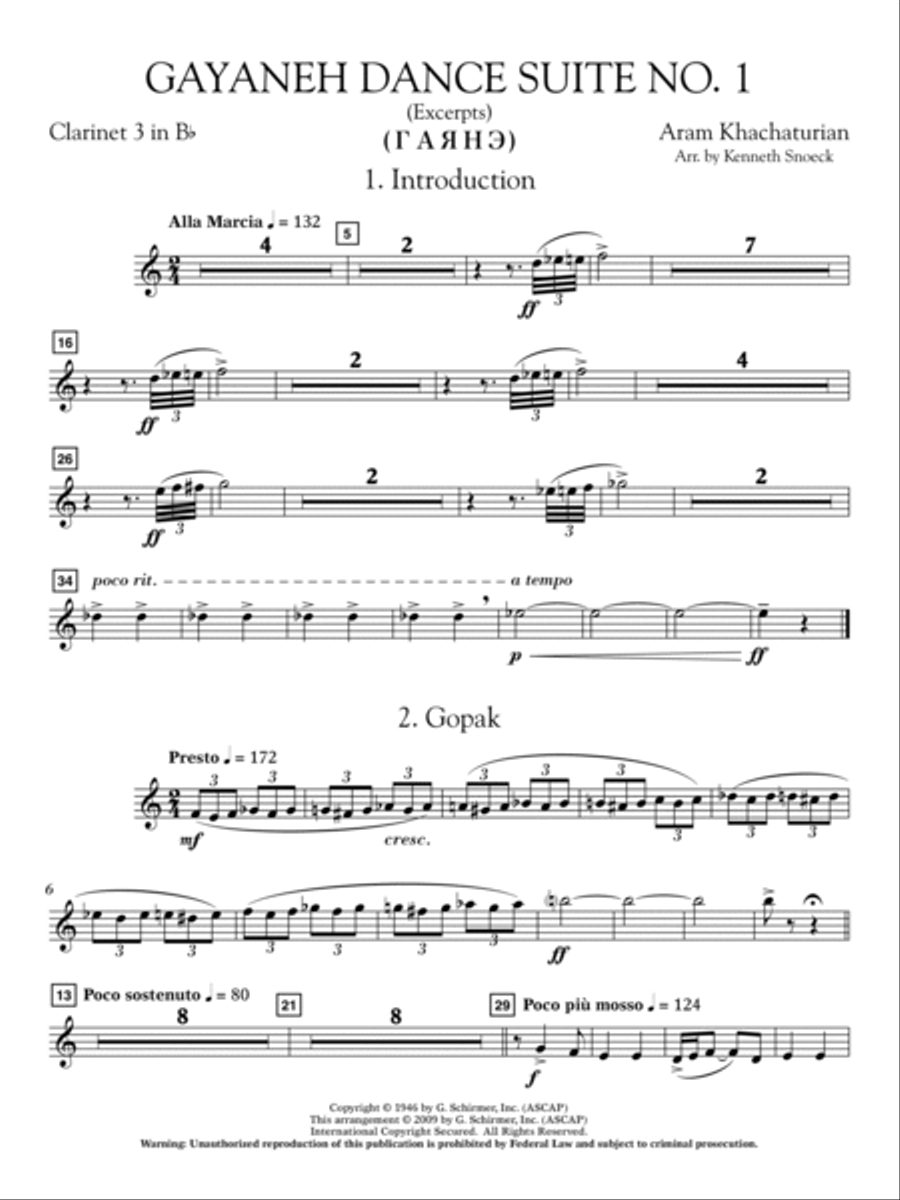 Gayenah Dance Suite No. 1 (Excerpts) (arr. Kenneth Snoeck) - Bb Clarinet 3 Concert Band scores gallery preview page 2