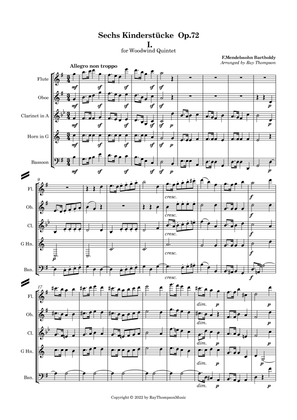 Book cover for Mendelssohn: Sechs Kinderstücke (6 Christmas Pieces) Op.72 No.1 of 6 Allegro - wind quintet