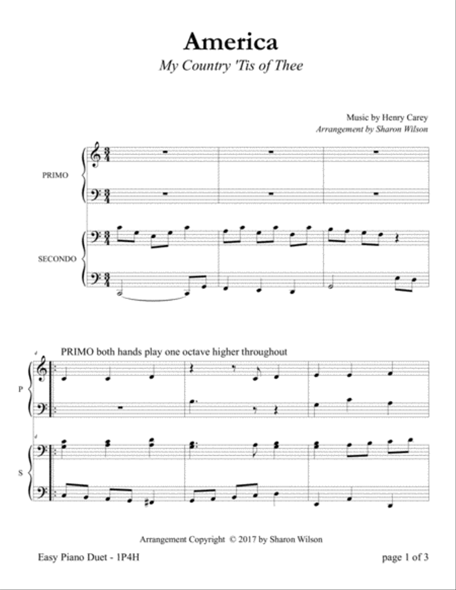 America (Easy Piano Duet - 1 Piano, 4 Hands) Easy Piano scores gallery preview page 4