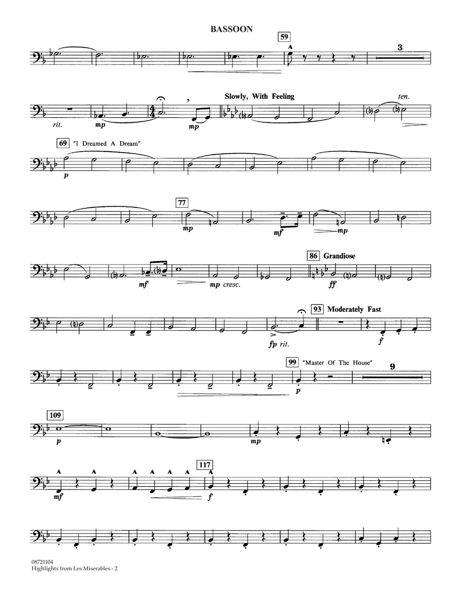 Highlights from Les Misérables (arr. Johnnie Vinson) - Bassoon Bassoon scores gallery preview page 2