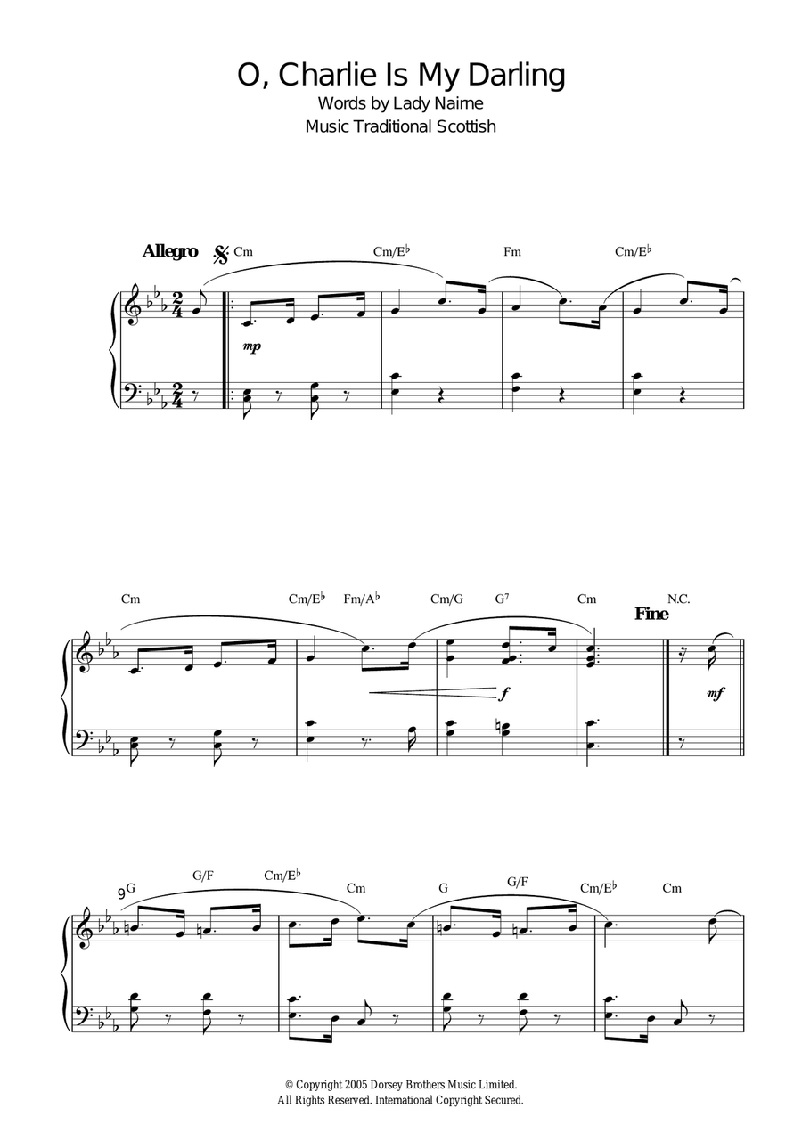 O, Charlie Is My Darling Piano Solo scores gallery preview page 1