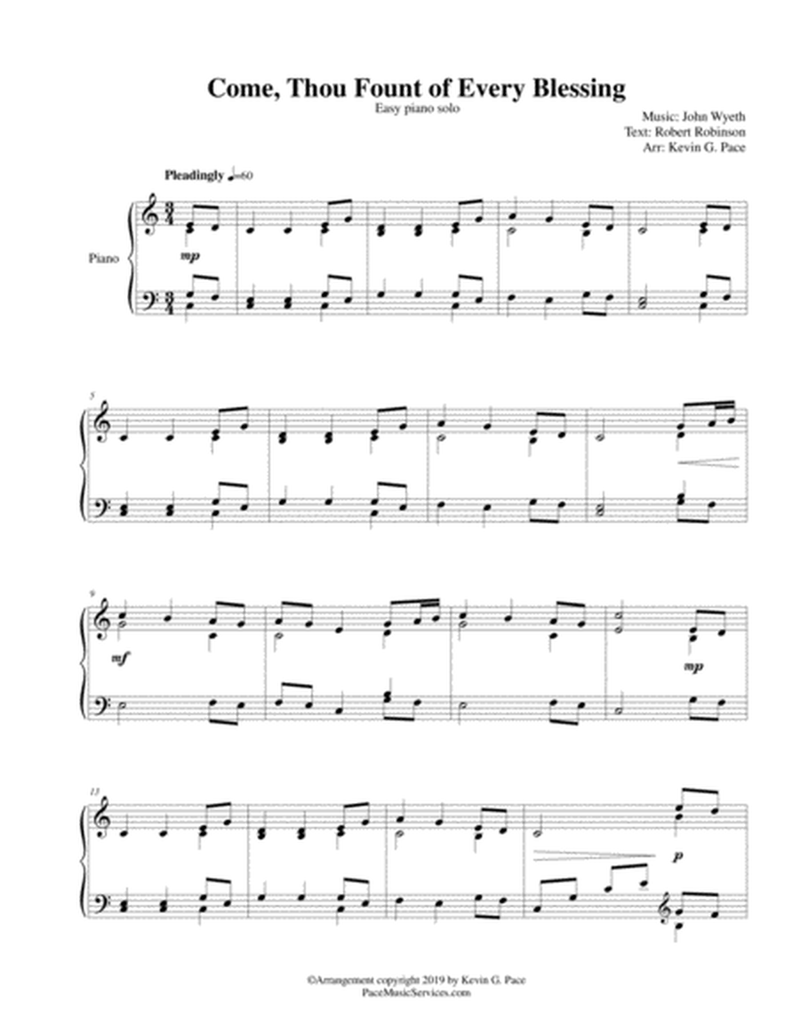 Come, Thou Fount of Every Blessing - easy piano solo image number null