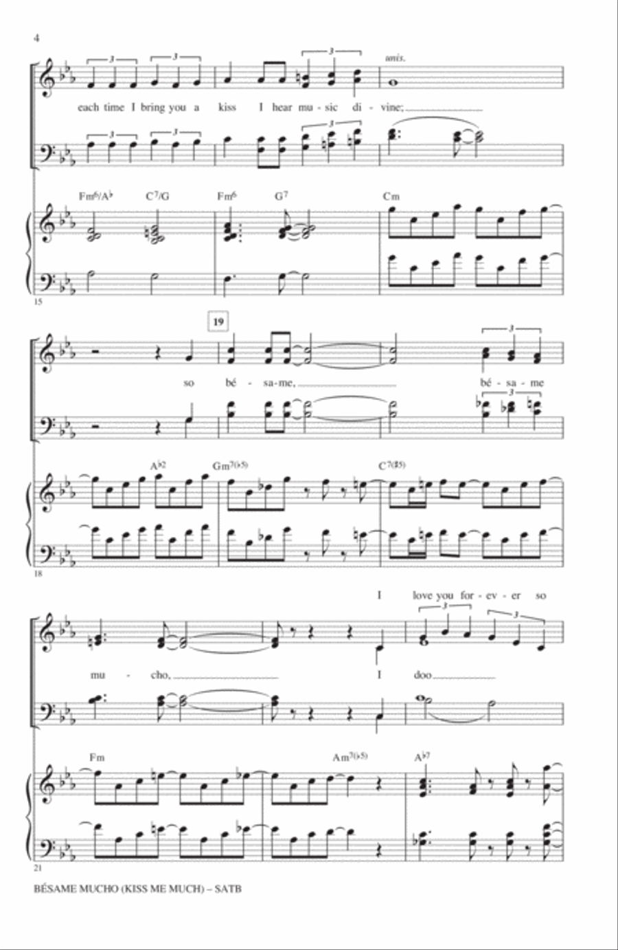 Besame Mucho (Kiss Me Much) 4-Part scores gallery preview page 2