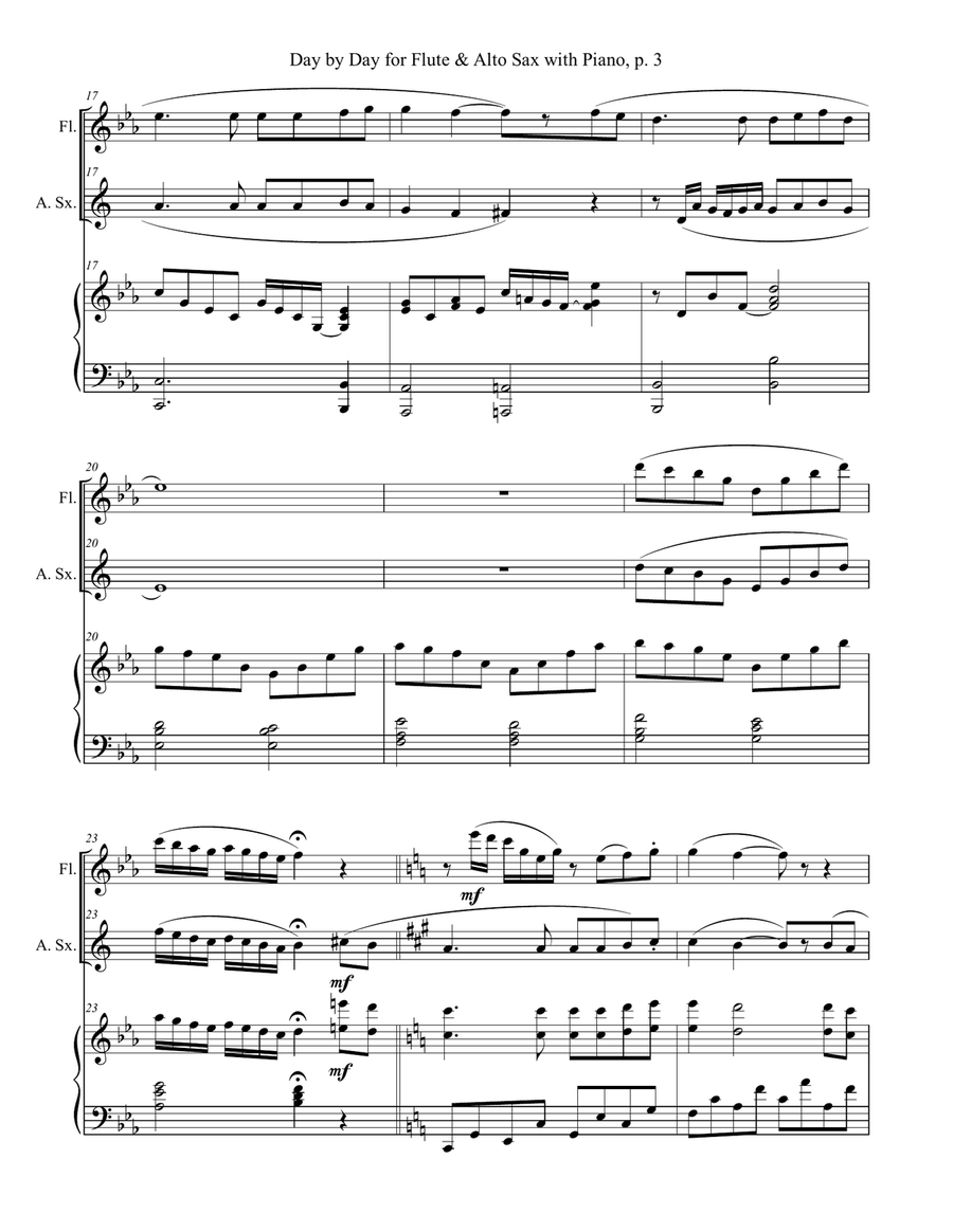 DAY BY DAY (Flute & Alto Sax with Piano - Score & Part included) Woodwind Duet scores gallery preview page 4