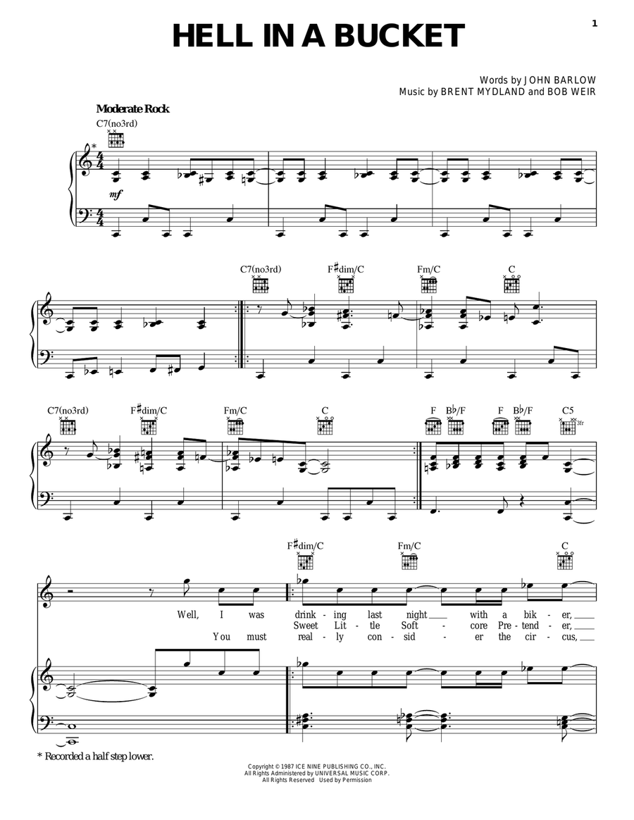 Hell In A Bucket Piano, Vocal, Guitar scores gallery preview page 1