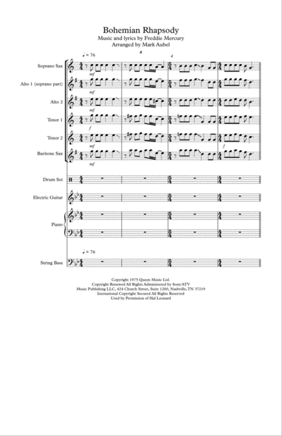 Bohemian Rhapsody Large Ensemble scores gallery preview page 1