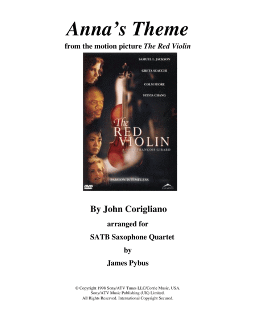 Anna's Theme Saxophone Quartet scores gallery preview page 1