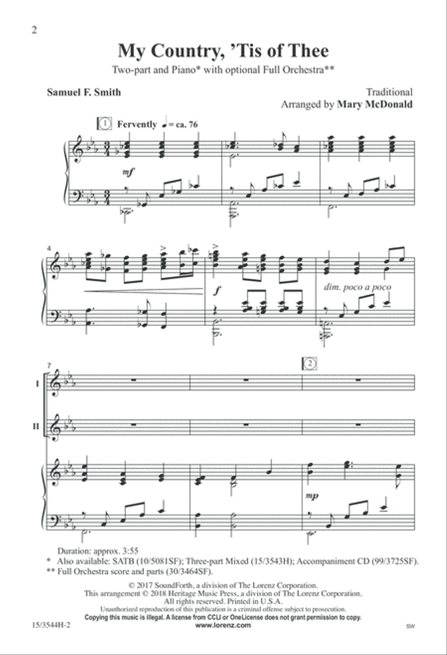 My Country, 'Tis of Thee My Country, 'Tis of Thee 2-Part scores gallery preview page 2
