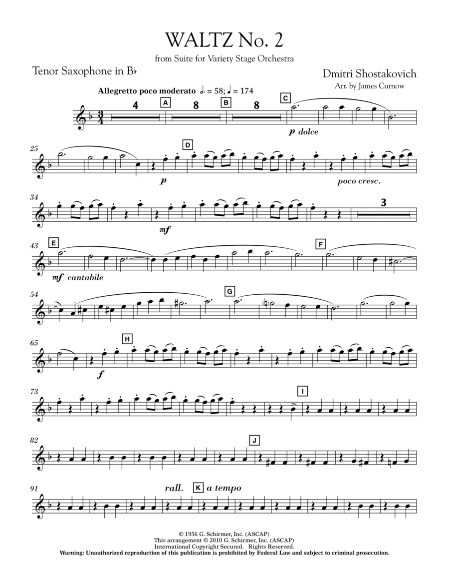 Waltz No. 2 (from Suite For Variety Stage Orchestra) - Bb Tenor Saxophone