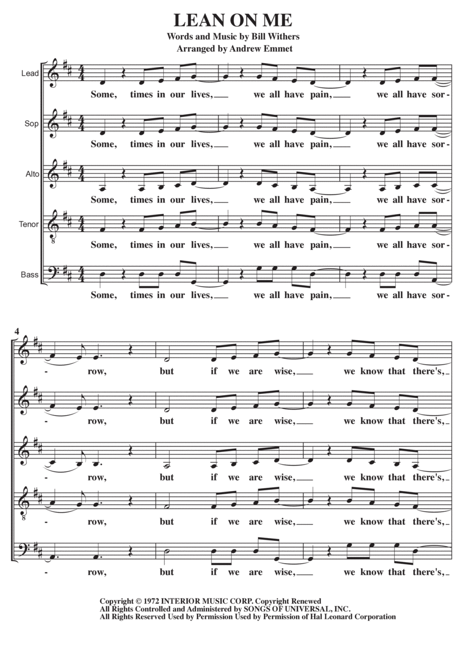 Lean On Me 4-Part scores gallery preview page 1