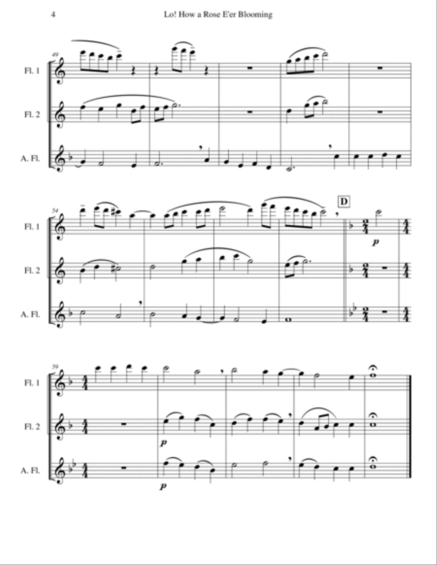 Lo! How a Rose E'er Blooming (Flute Trio) Flute Trio scores gallery preview page 4