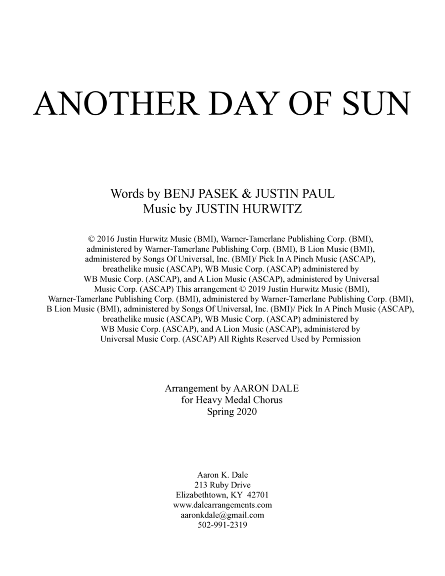 Another Day Of Sun 4-Part scores gallery preview page 1