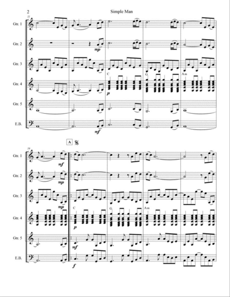 Simple Man Guitar Ensemble scores gallery preview page 3