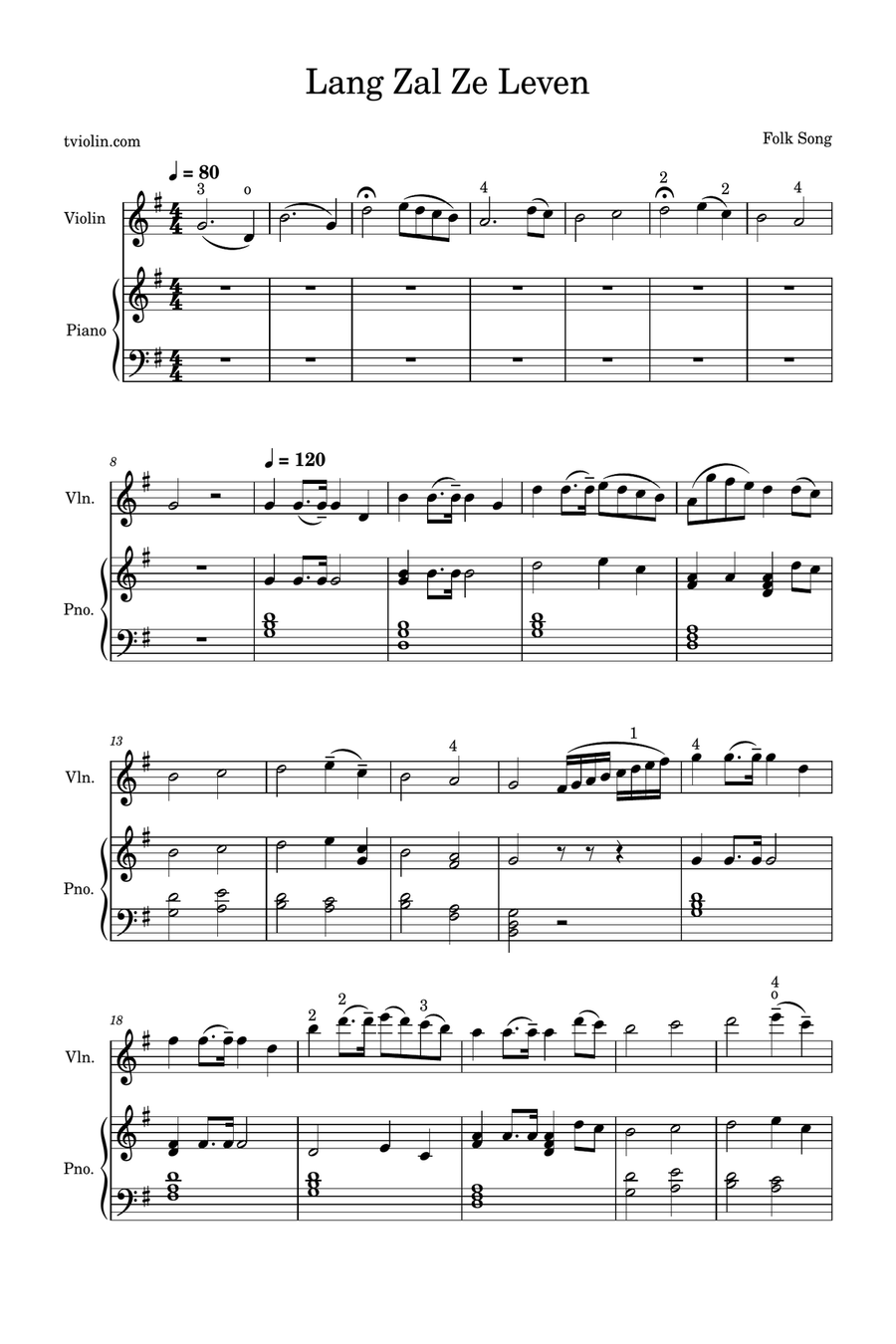 Lang Zal Ze Leven Lang Zal Ze Leven Violin Solo scores gallery preview page 1