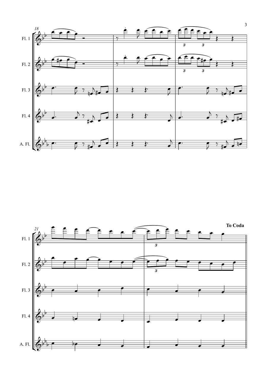 Carol of the Bells (Ukrainian Bell Carol) - Jazz Arrangement for Flute Quartet Flute Quartet scores gallery preview page 3