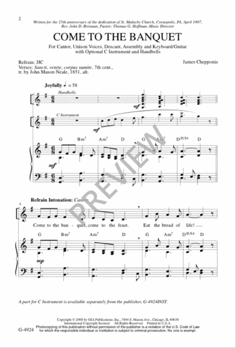 Come to the Banquet Unison Choir scores gallery preview page 2