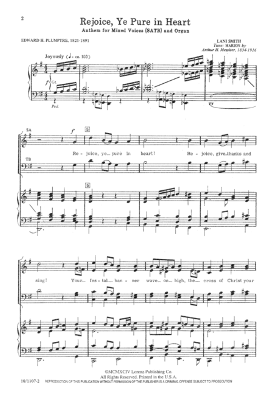 Rejoice, Ye Pure in Heart 4-Part scores gallery preview page 2