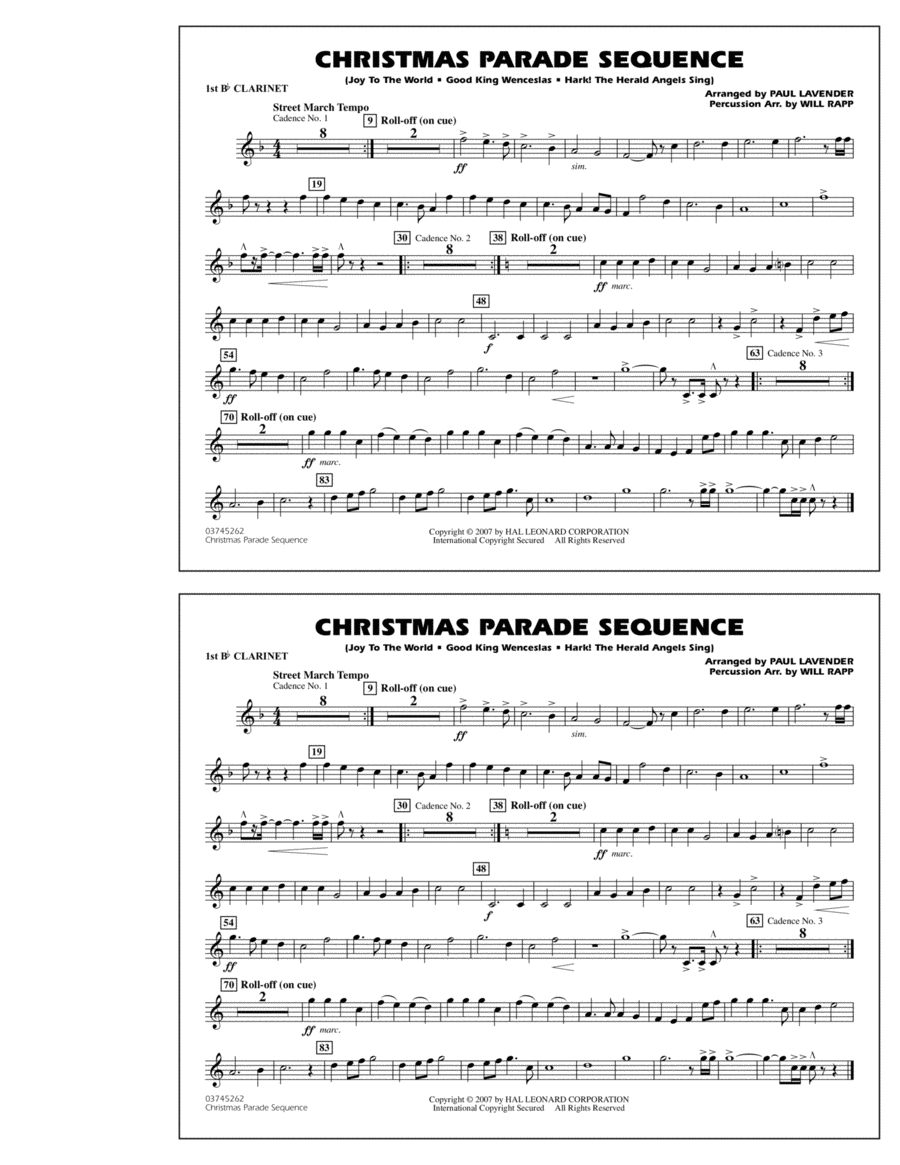 Christmas Parade Sequence - Bb Clarinet 1 Marching Band scores gallery preview page 1