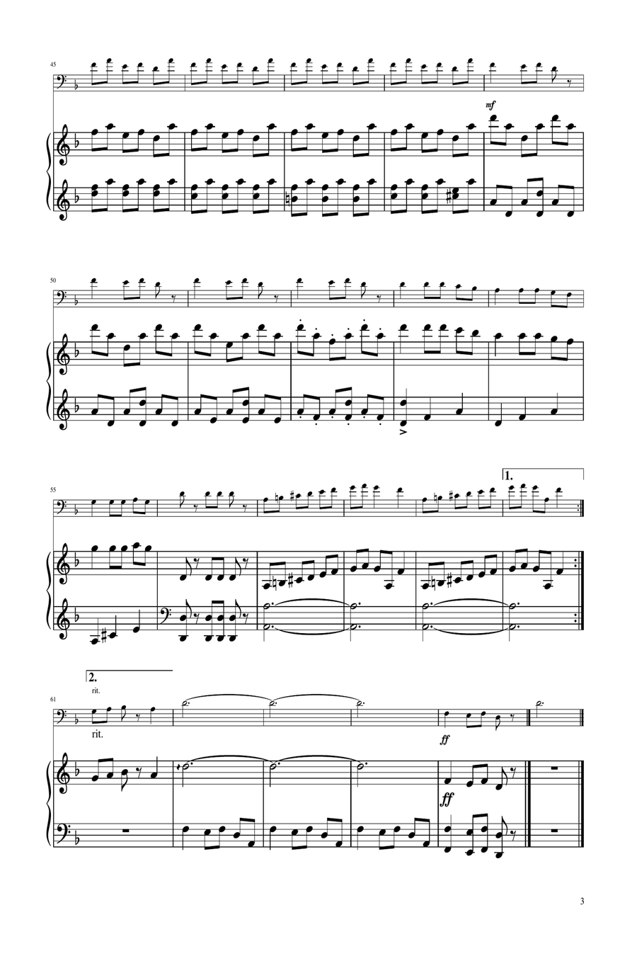 Carol of The Bells - Trombone Solo w/ Piano Piano scores gallery preview page 3