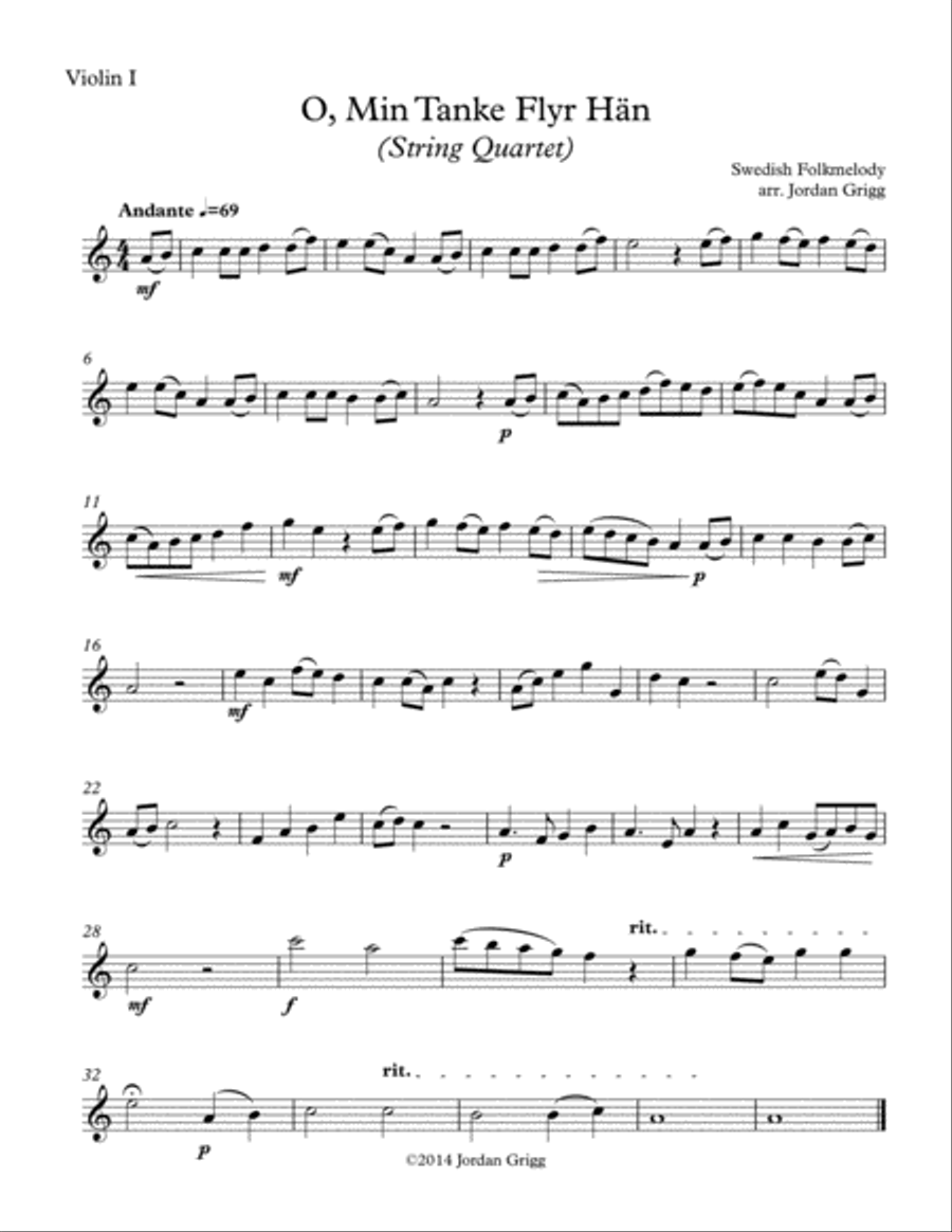 O, Min Tanke Flyr Hän (String Quartet) String Quartet scores gallery preview page 3