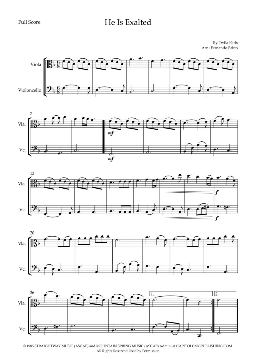 He Is Exalted String Duet scores gallery preview page 1