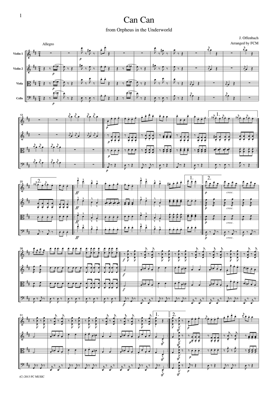 Offenbach Can Can, for string quartet, CO001 String Quartet scores gallery preview page 1