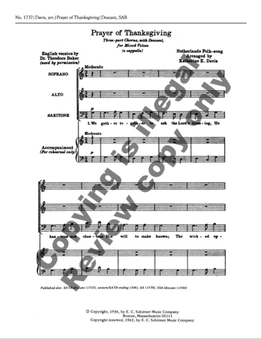Prayer of Thanksgiving (We Gather Together) 3-Part scores gallery preview page 3