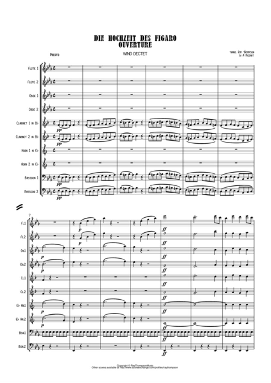 Mozart: Le nozze di Figaro (The Marriage of Figaro) Overture K492 - wind dectet Woodwind Quintet scores gallery preview page 1