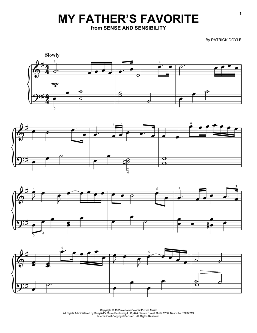 My Father's Favorite (from Sense and Sensibility) Easy Piano scores gallery preview page 1