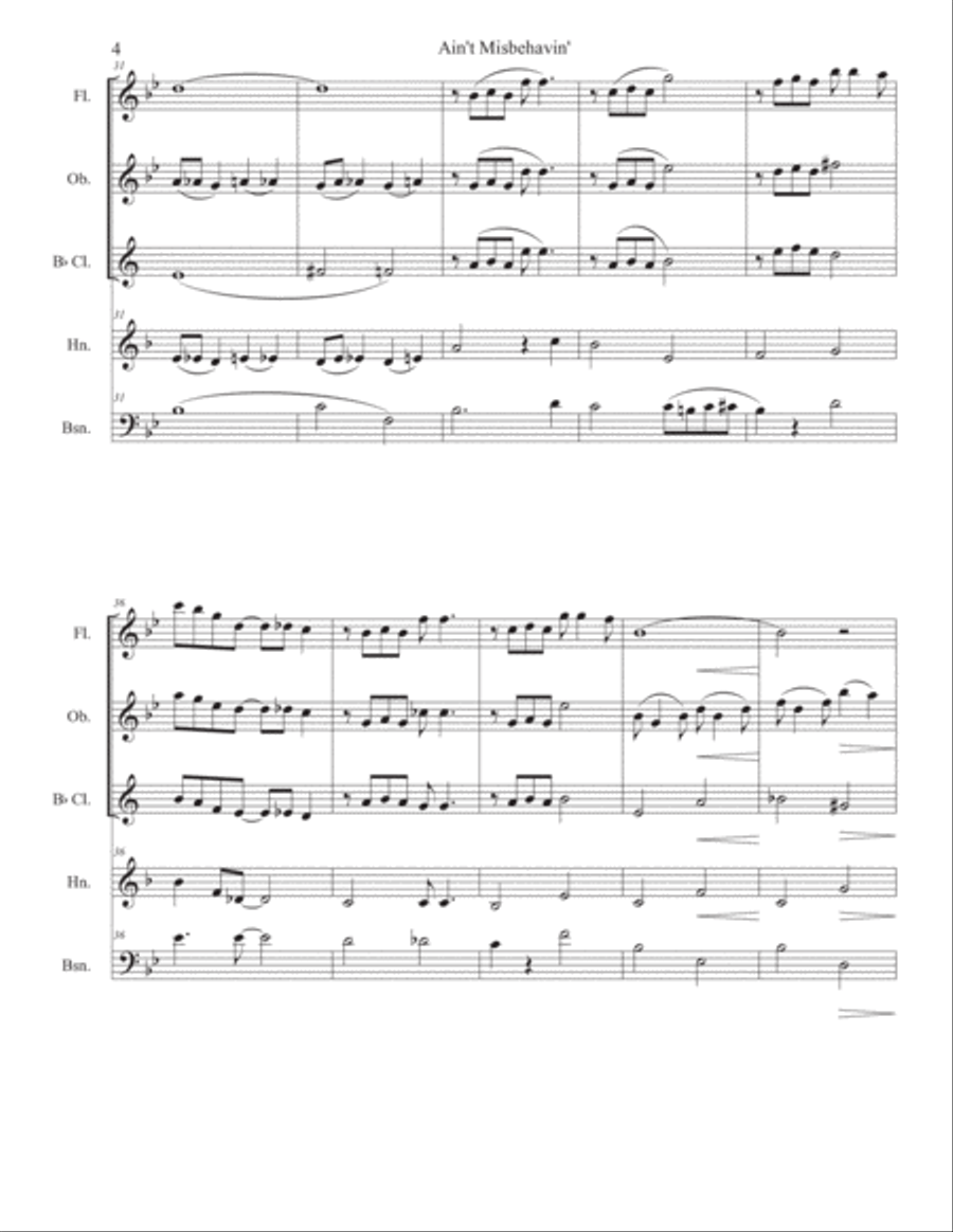 Ain't Misbehavin' Woodwind Quintet scores gallery preview page 4