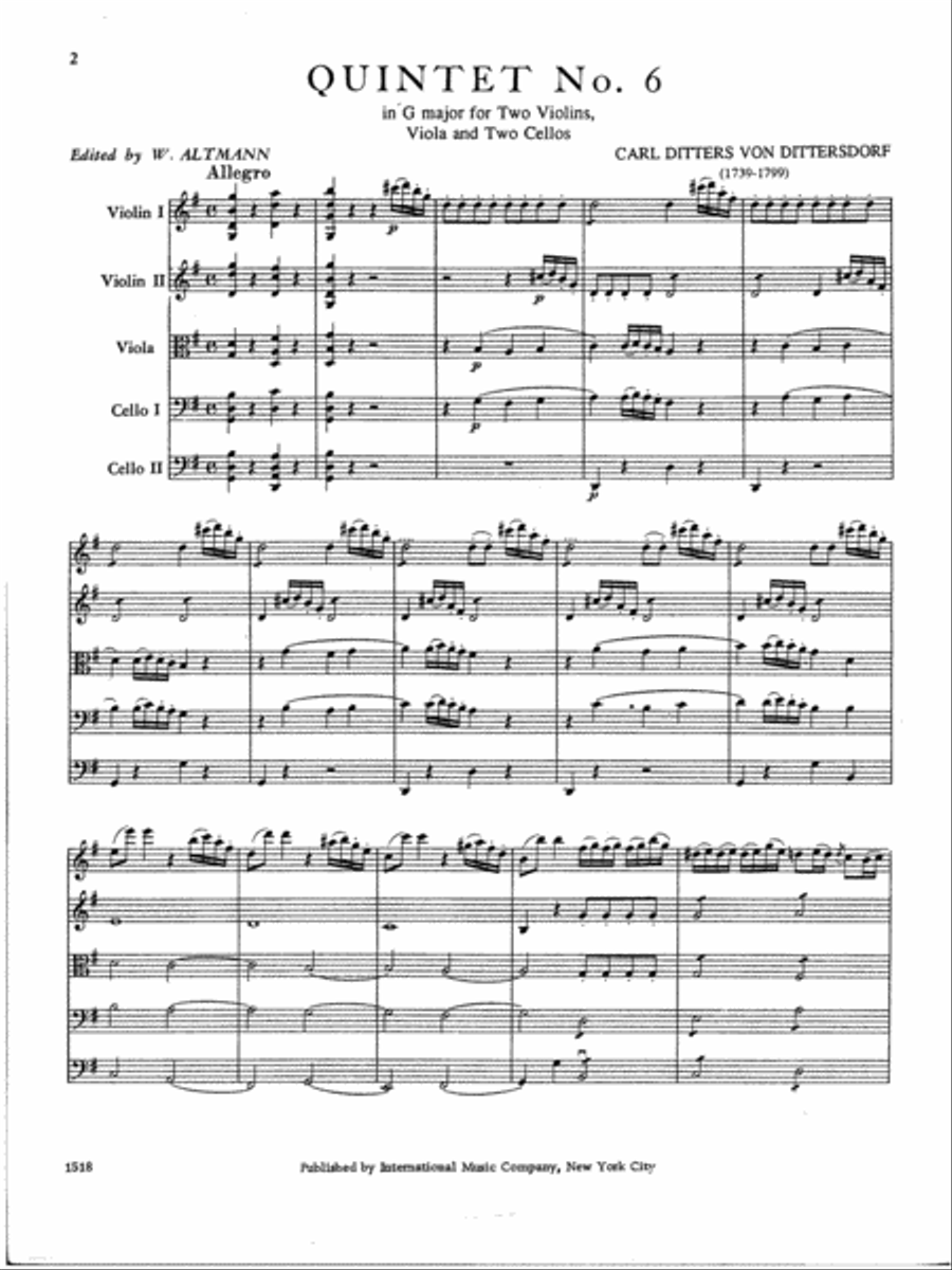 Quintet No. 6 In G Major (With 2 Cellos) String Quintet scores gallery preview page 2