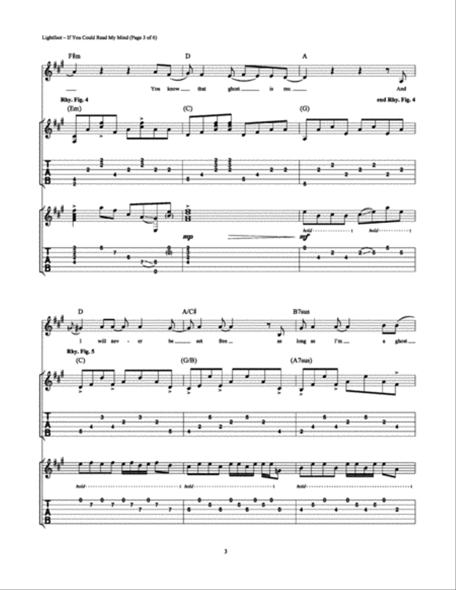 If You Could Read My Mind by Gordon Lightfoot Guitar Tablature Digital Sheet Music Sheet