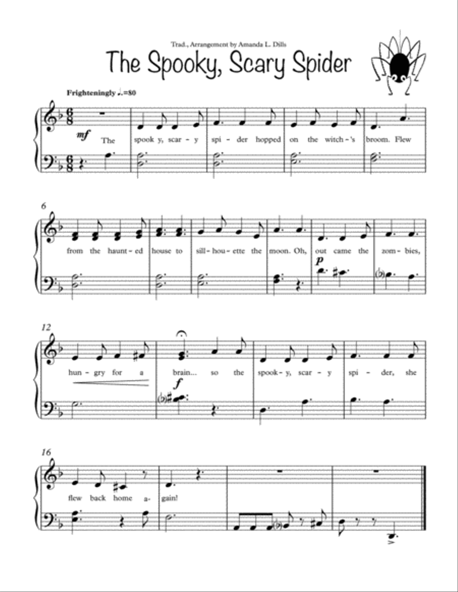 The Spooky, Scary Spider (Halloween arrangement of Itsy Bitsy Spider for Easy Piano) Piano Method scores gallery preview page 1