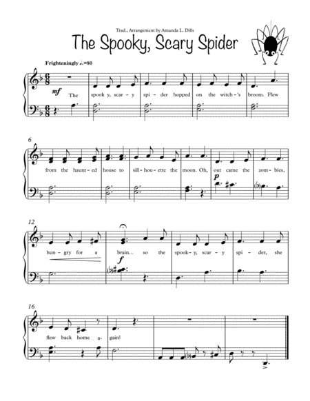 The Spooky, Scary Spider (Halloween arrangement of Itsy Bitsy Spider for Easy Piano) image number null