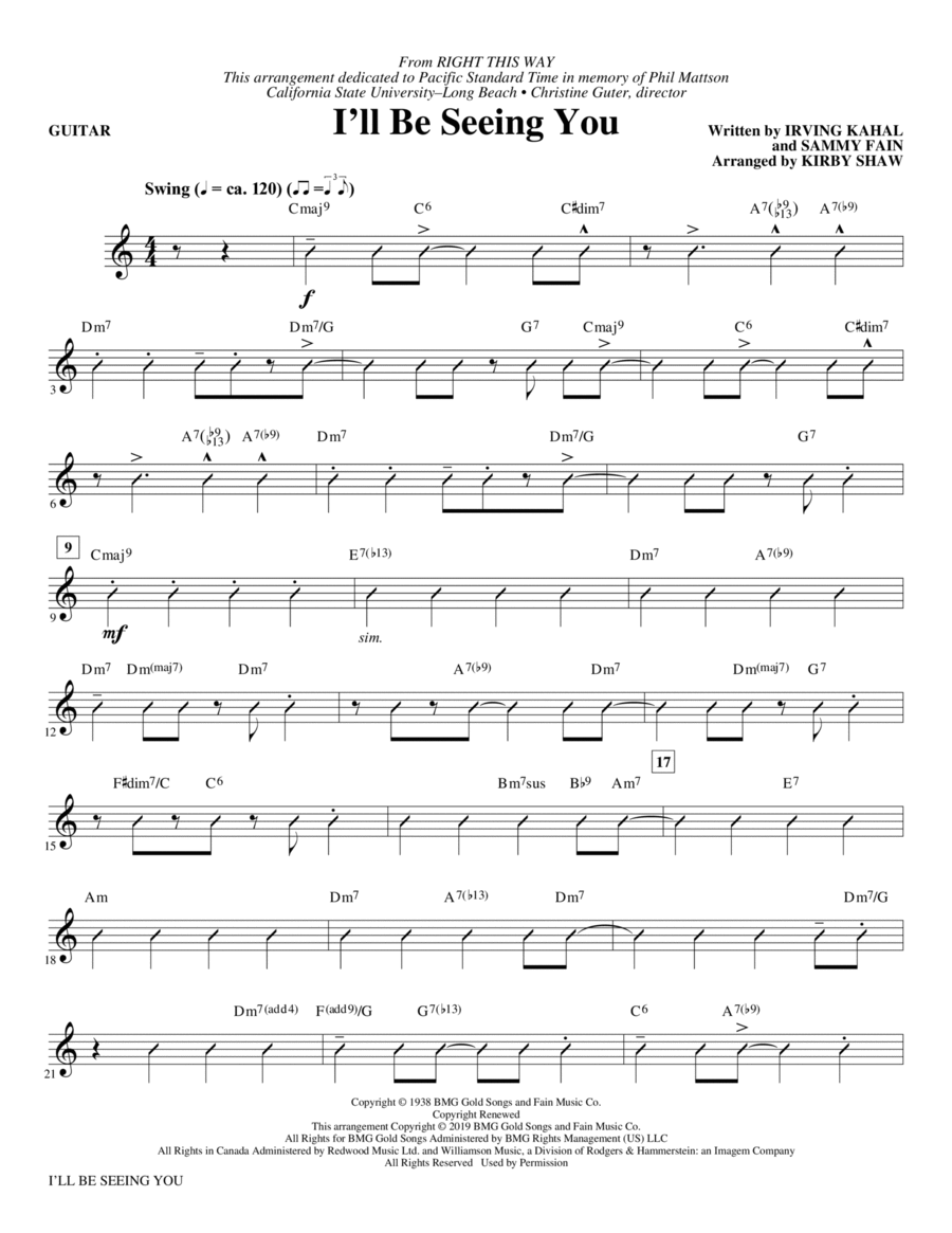 I'll Be Seeing You (arr. Kirby Shaw) - Guitar Choir scores gallery preview page 1