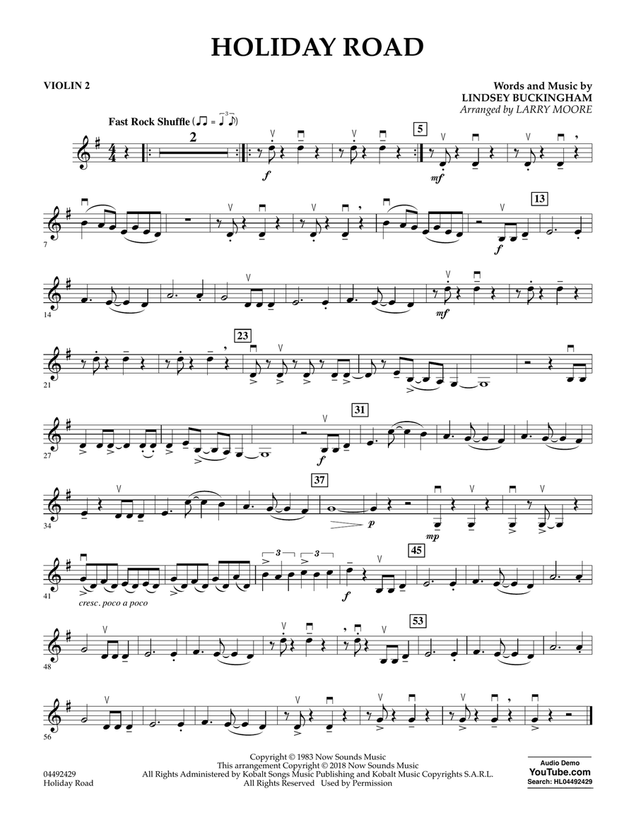 Holiday Road (from National Lampoon's Vacation) (arr. Larry Moore) - Violin 2 Orchestra scores gallery preview page 1