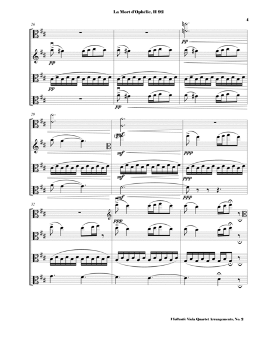 Berlioz - La Mort d'Ophelie, H. 92 - Viola Quartet Arrangement (SCORE AND PARTS) String Quartet scores gallery preview page 4