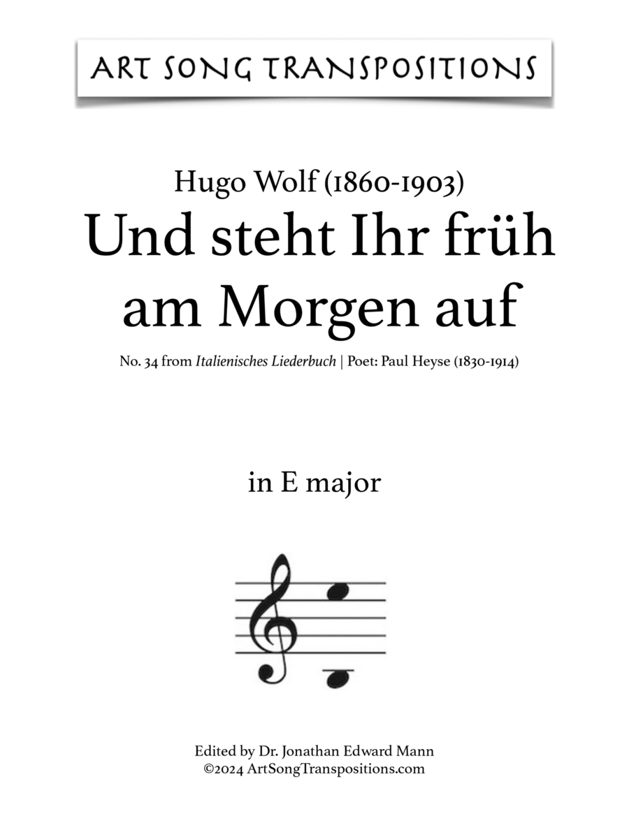 WOLF: Und steht Ihr früh am Morgen auf (transposed to E major)