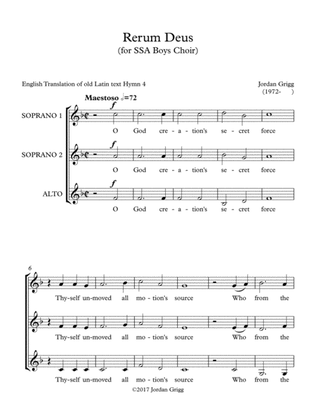 Rerum Deus (for SSA Boys Choir)