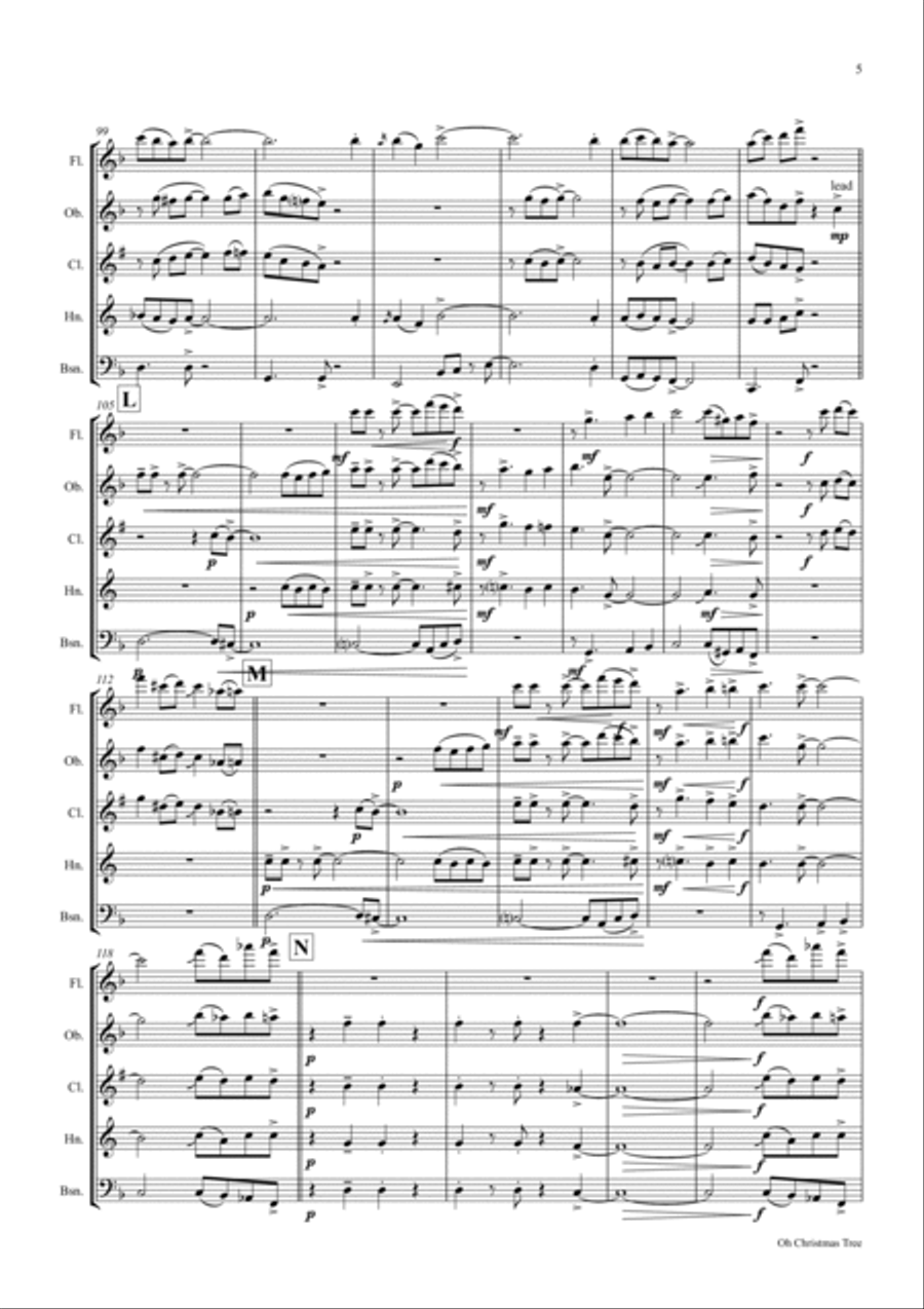 Oh Christmas tree (Oh Tannenbaum) - Funky - Wind Quintet Woodwind Quintet scores gallery preview page 6