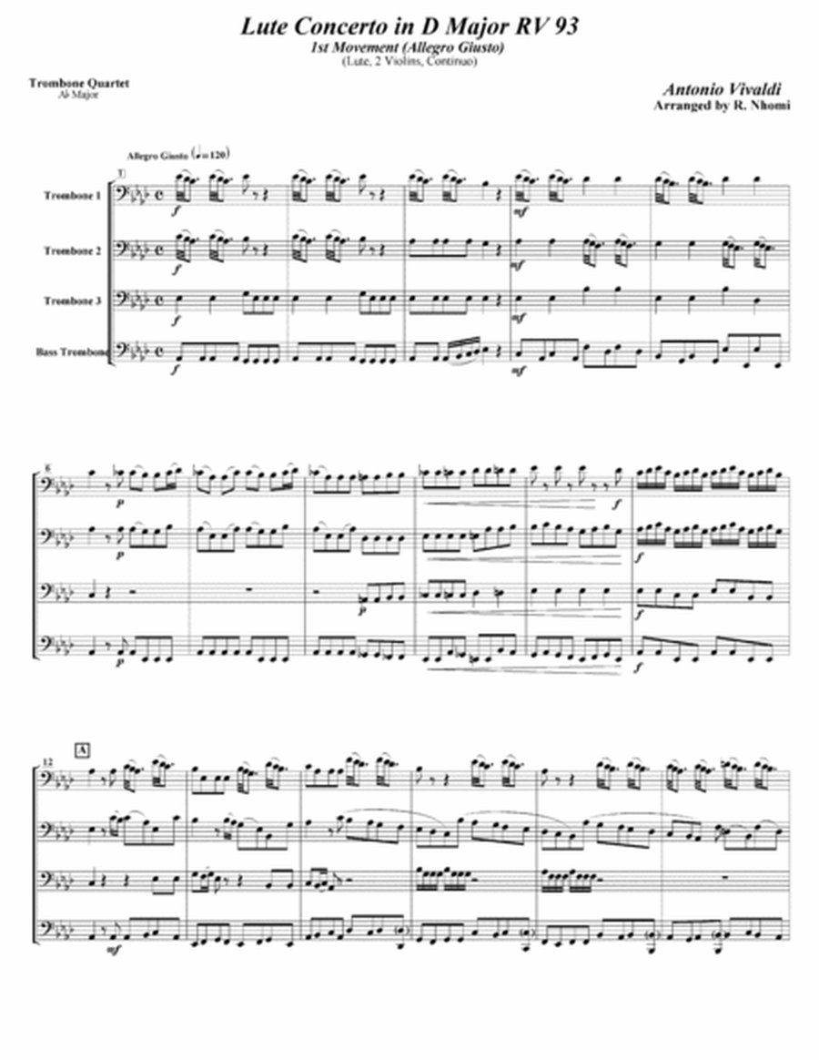 Lute Concerto in D Major for Trombone Quartet (RV 93) 1st Movement image number null