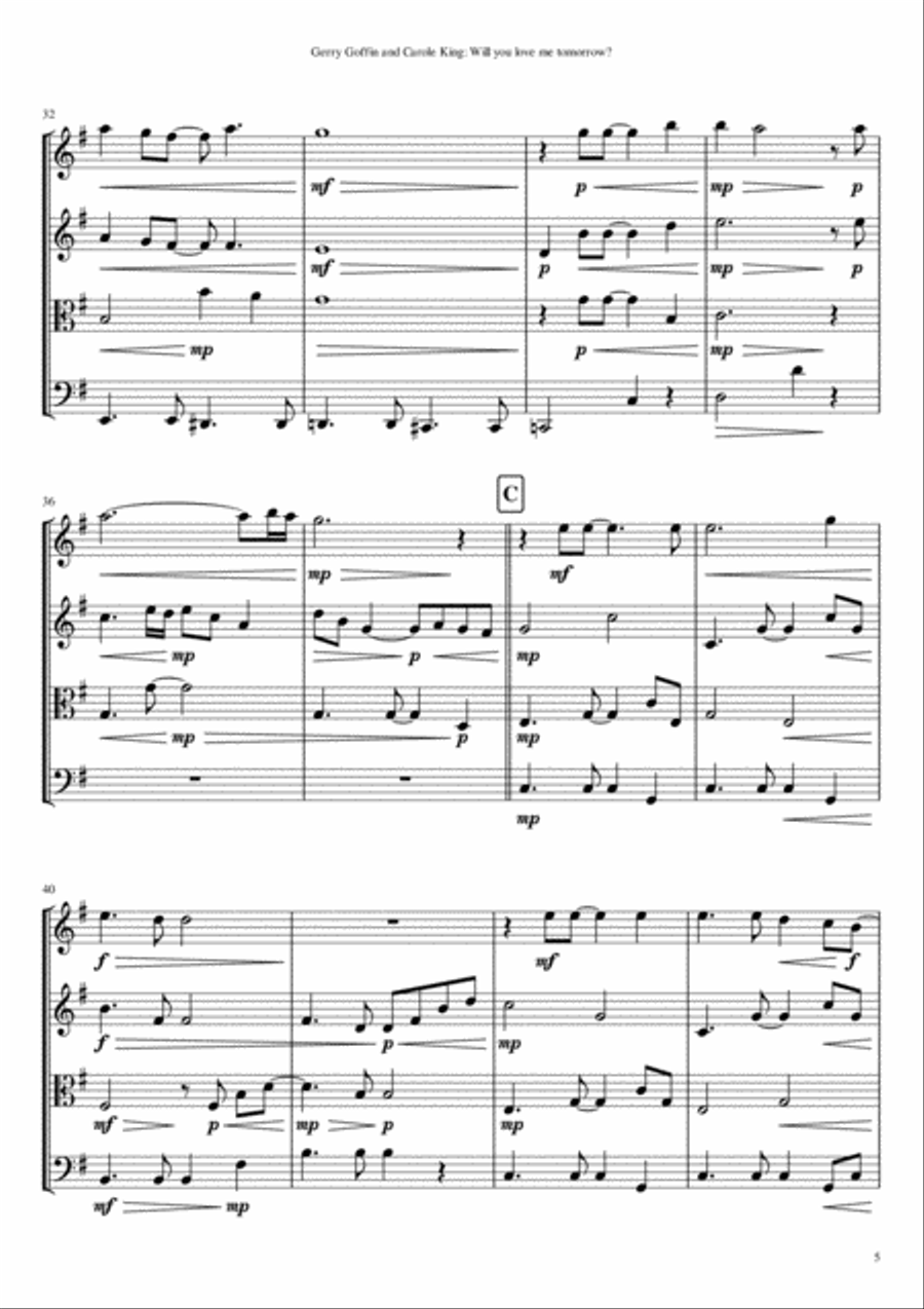 Will You Love Me Tomorrow (Will You Still Love Me Tomorrow) String Quartet scores gallery preview page 5