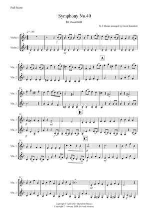 Symphony No.40 (1st movement) for Violin Duet
