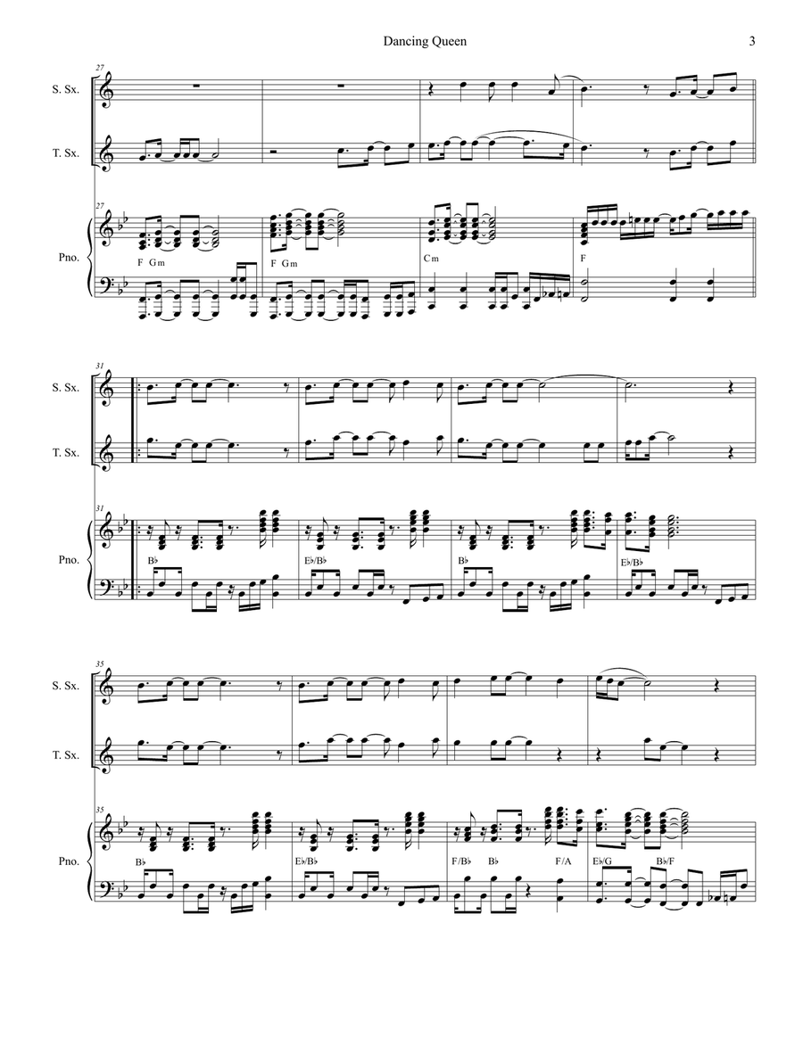 Dancing Queen Woodwind Duet scores gallery preview page 3