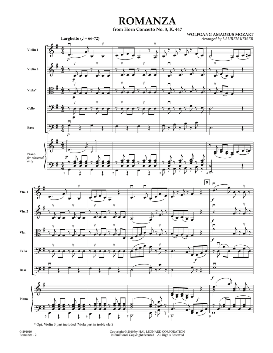 Romanza (from Horn Concerto No. 3, K. 447) - Full Score Orchestra scores gallery preview page 2