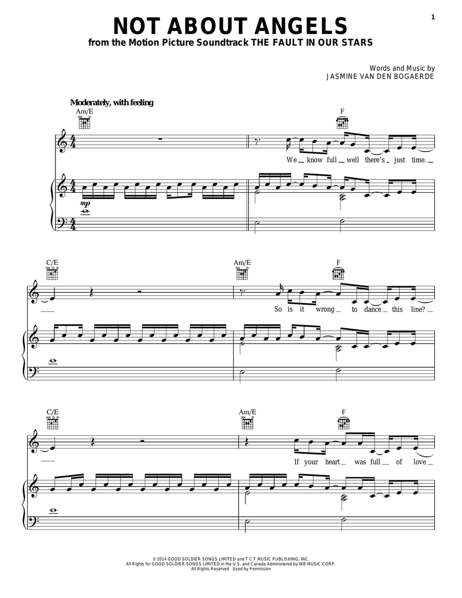 Not About Angels Not About Angels Piano, Vocal, Guitar scores gallery preview page 1