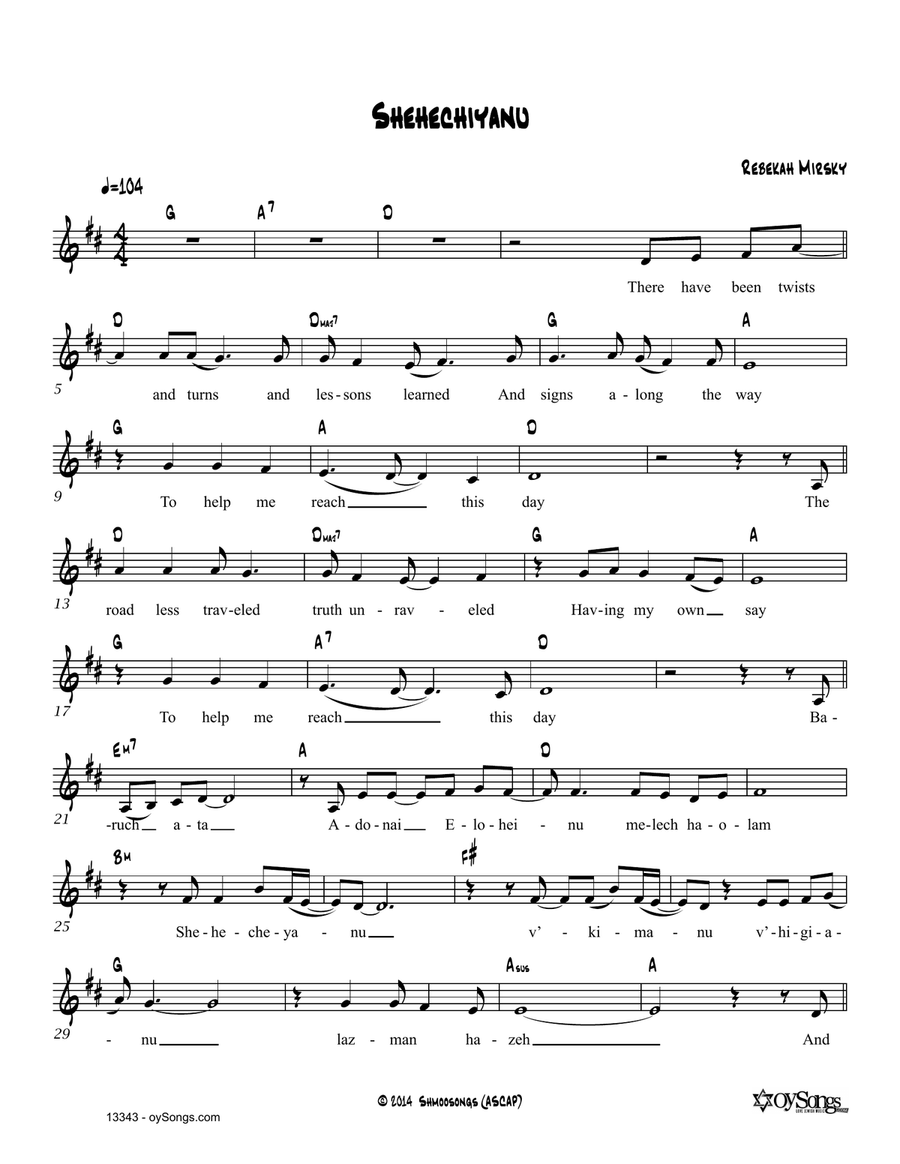 Shehechiyanu Guitar scores gallery preview page 1