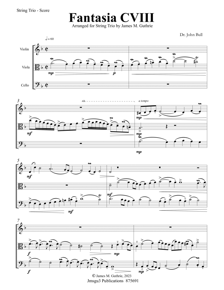 Bull: Fantasia CXIII for String Trio String Trio scores gallery preview page 1